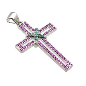 copper christian Cross pendant pave zircon, platinum plated, approx 19-30mm [FN29084]