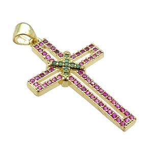 copper christian Cross pendant pave zircon, gold plated, approx 19-30mm [FN29085]
