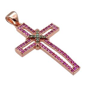 copper christian Cross pendant pave zircon, rose gold, approx 19-30mm [FN29086]