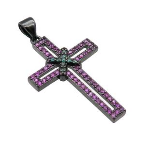 copper christian Cross pendant pave zircon, black plated, approx 19-30mm [FN29087]