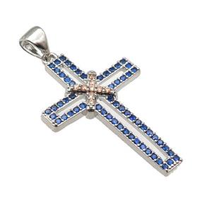 copper christian Cross pendant pave zircon, platinum plated, approx 19-30mm [FN29089]