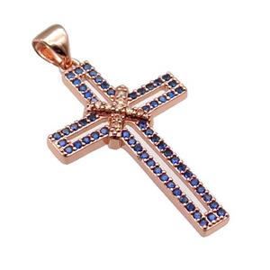 copper christian Cross pendant pave zircon, rose gold, approx 19-30mm [FN29091]