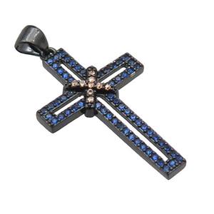 copper christian Cross pendant pave zircon, black plated, approx 19-30mm [FN29092]