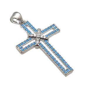 copper christian Cross pendant pave zircon, platinum plated, approx 19-30mm [FN29094]