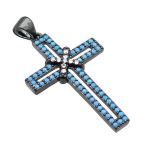 copper christian Cross pendant pave zircon, black plated, approx 19-30mm [FN29097]