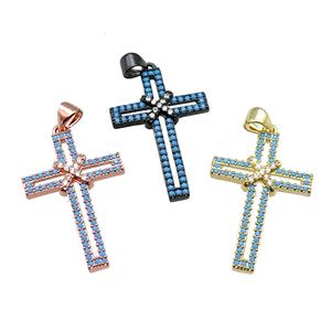 copper christian Cross pendant pave turq zircon, mixed, approx 19-30mm [FN29098]