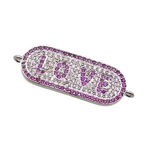 copper LOVE connector paved zircon, platinum plated, approx 11-27mm [FN29109]