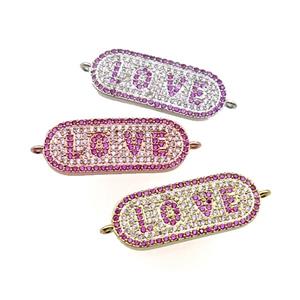 copper oval connector paved zircon, LOVE, gold plated, approx 11-27mm [FN29112]