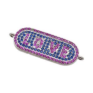 copper oval connector paved zircon, LOVE, platinum plated, approx 11-27mm [FN29115]