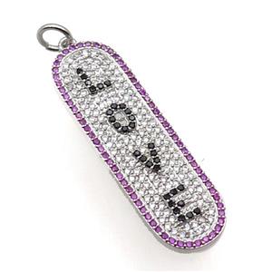 copper LOVE pendant paved zircon, platinum plated, approx 12-40mm [FN29124]