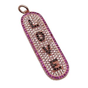 copper LOVE pendant paved zircon, rose gold, approx 12-40mm [FN29126]