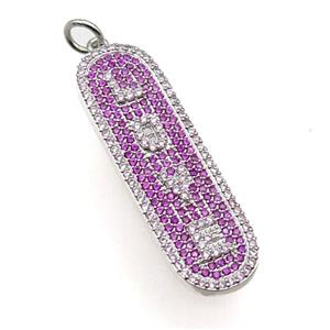 copper LOVE pendant paved zircon, platinum plated, approx 12-40mm [FN29129]
