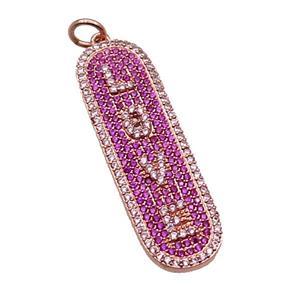 copper LOVE pendant paved zircon, rose gold, approx 12-40mm [FN29131]