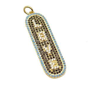 copper LOVE pendant paved zircon, gold plated, approx 12-40mm [FN29135]