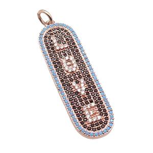 copper LOVE pendant paved zircon, rose gold, approx 12-40mm [FN29136]