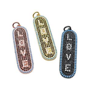 copper LOVE pendant paved zircon, mixed, approx 12-40mm [FN29138]