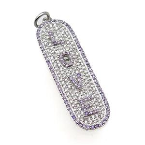 copper LOVE pendant paved zircon, platinum plated, approx 12-40mm [FN29139]