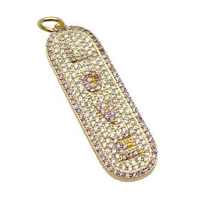 copper LOVE pendant paved zircon, gold plated, approx 12-40mm [FN29140]