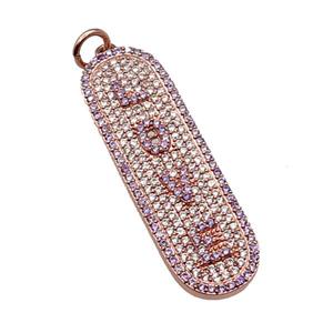 copper LOVE pendant paved zircon, rose gold, approx 12-40mm [FN29141]