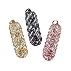 copper LOVE pendant paved zircon, mixed, approx 12-40mm [FN29143]