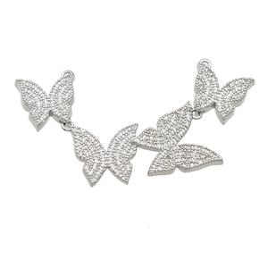 copper Butterfly link pendant paved zircon, platinum plated, approx 12-16mm, 58mm [FN29149]