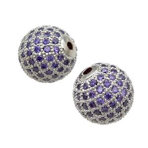 copper bead pave purple zircon, platinum plated, approx 10mm dia [FN29151-10MM]