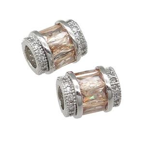 copper tube beads pave champagne zircon, platinum plated, approx 9-12mm, 5mm hole [FN29153]