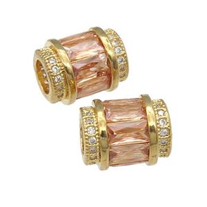 copper tube beads pave champagne zircon, gold plated, approx 9-12mm, 5mm hole [FN29154]