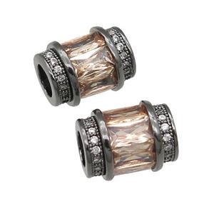 copper tube beads pave champagne zircon, black plated, approx 9-12mm, 5mm hole [FN29155]