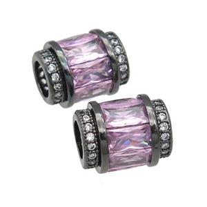 copper tube beads pave pink zircon, black plated, approx 9-12mm, 5mm hole [FN29158]