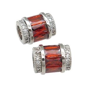 copper tube beads pave red zircon, platinum plated, approx 9-12mm, 5mm hole [FN29159]