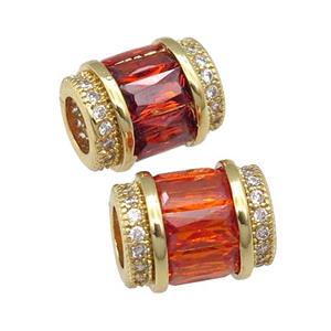 copper tube beads pave red zircon, gold plated, approx 9-12mm, 5mm hole [FN29160]