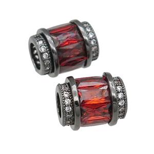 copper tube beads pave red zircon, black plated, approx 9-12mm, 5mm hole [FN29161]