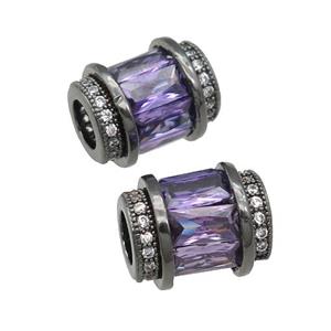 copper tube beads pave purple zircon, black plated, approx 9-12mm, 5mm hole [FN29164]