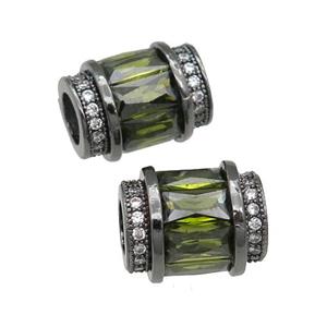 copper tube beads pave green zircon, black plated, approx 9-12mm, 5mm hole [FN29167]