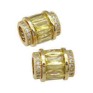 copper tube beads pave olive zircon, gold plated, approx 9-12mm, 5mm hole [FN29169]
