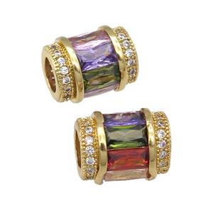 copper tube beads pave zircon, multicolor, gold plated, approx 9-12mm, 5mm hole [FN29171]