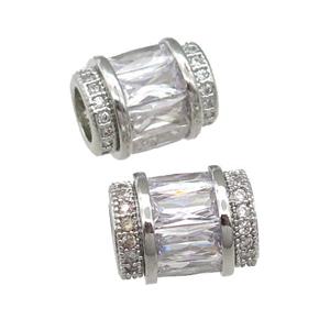 copper tube beads pave clear zircon, platinum plated, approx 9-12mm, 5mm hole [FN29172]