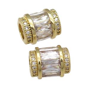 copper tube beads pave clear zircon, gold plated, approx 9-12mm, 5mm hole [FN29173]