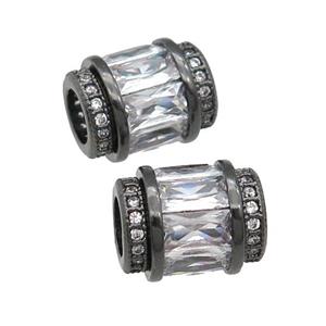 copper tube beads pave clear zircon, black plated, large hole, approx 9-12mm, 5mm hole [FN29174]