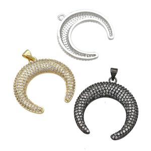 copper crescentmoon pendant pave zircon, mixed, approx 29mm [FN29179]