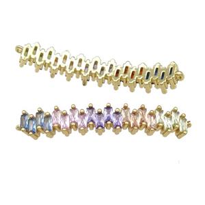 copper stick connector pave zircon, multicolor, gold plated, approx 7-40mm [FN29182]