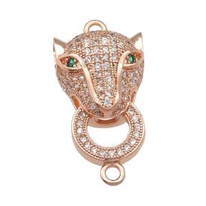 copper Leopard connector pave zircon, rose gold, approx 15-22mm [FN29185]