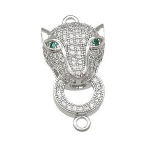 copper Leopard connector pave zircon, platinum plated, approx 15-22mm [FN29186]