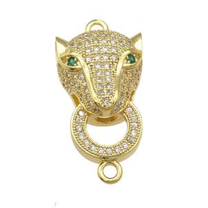 copper Leopard connector pave zircon, gold plated, approx 15-22mm [FN29187]