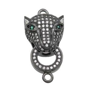 copper Leopard connector pave zircon, black plated, approx 15-22mm [FN29188]