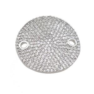 copper circle connector pave zircon, platinum plated, approx 24mm dia [FN29192]