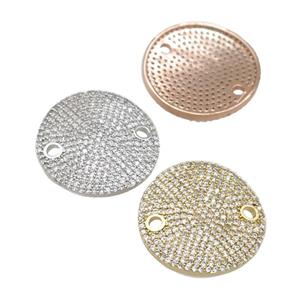 copper circle connector pave zircon, mixed, approx 24mm dia [FN29194]