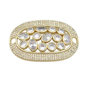 copper oval connector pave zircon, gold plated, approx 27-40mm [FN29204]