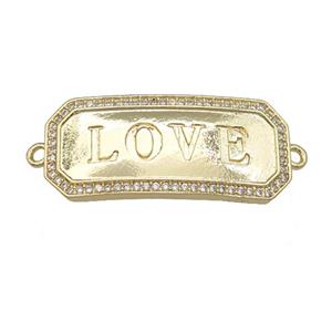 copper rectangle connector pave zircon, LOVE, gold plated, approx 16-33mm [FN29206]